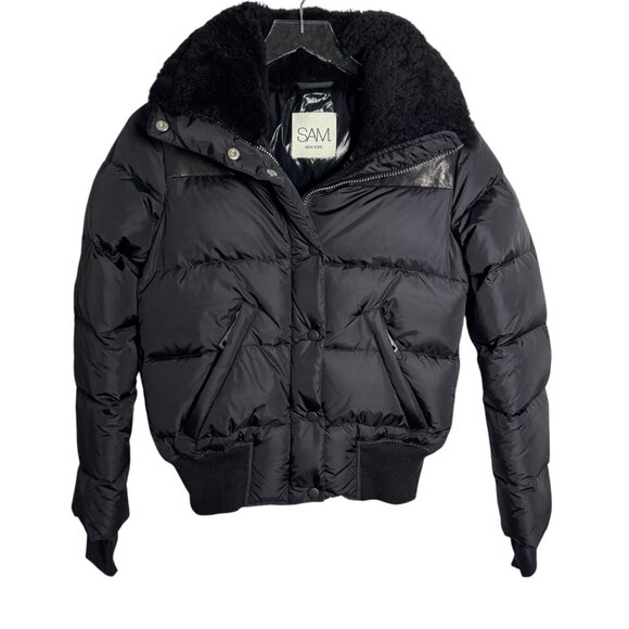 SAM. Womens Sawyer Jacket shearling leather trim size XS Puffer winter - Picture 1 of 9